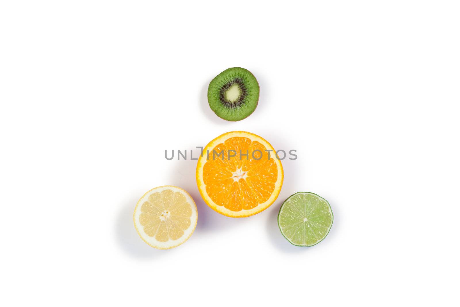 Half fruits on a white background