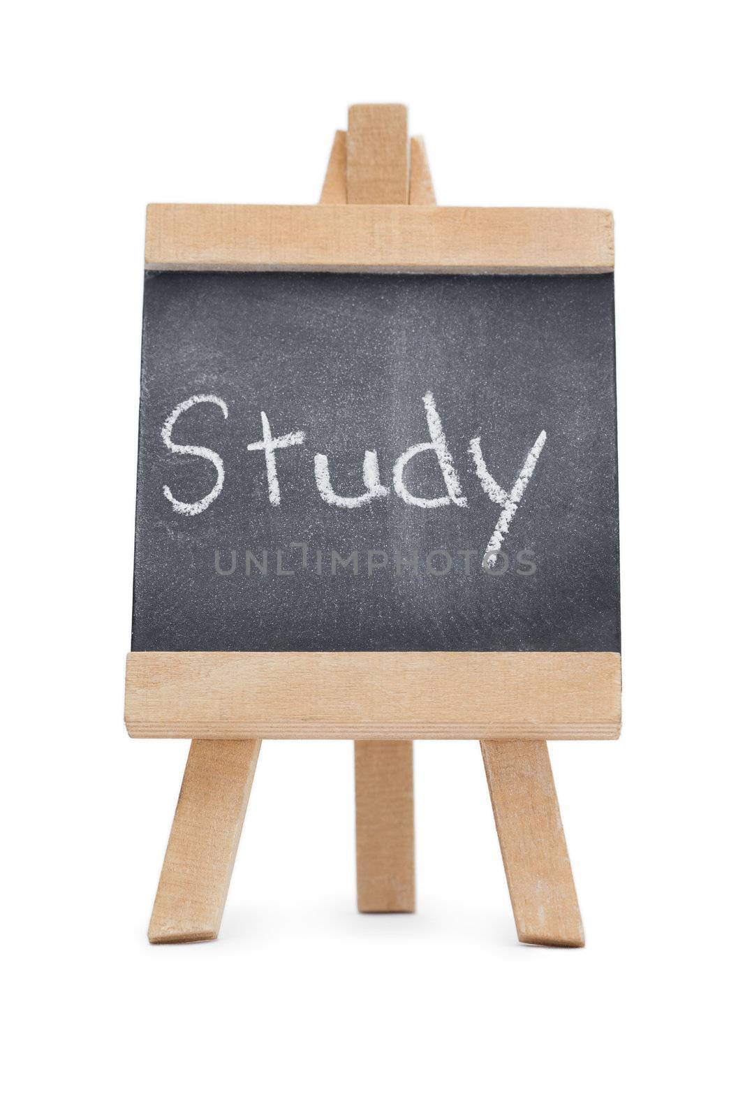 Chalkboard with the word study written on it isolated against a white background
