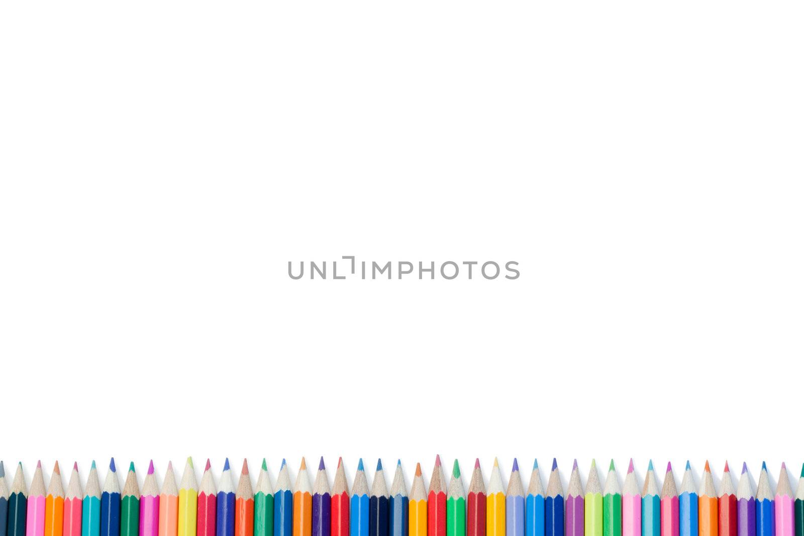 High part of color pencils on a white background