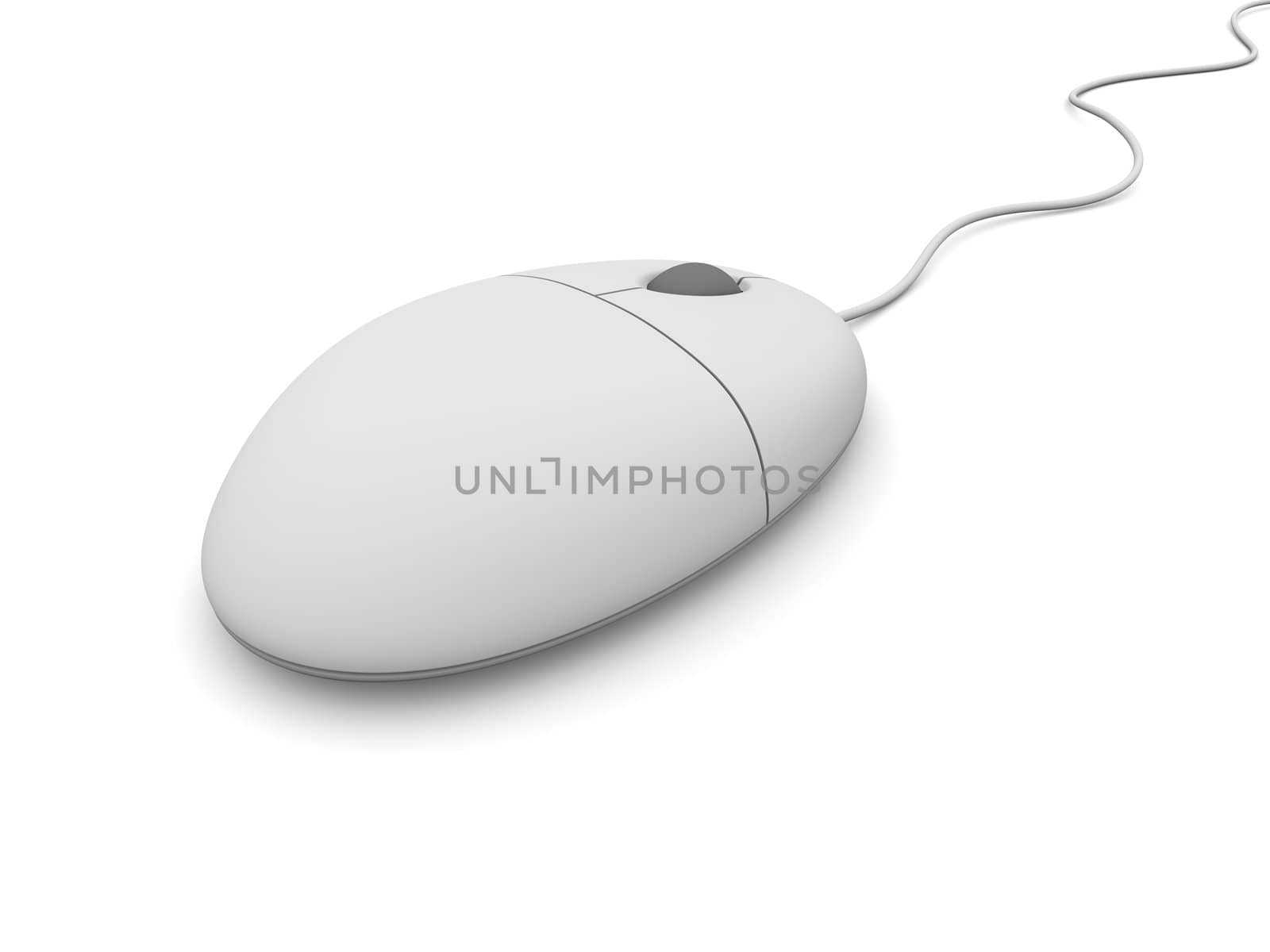 Close-up of simple wired computer mouse isolated on white background