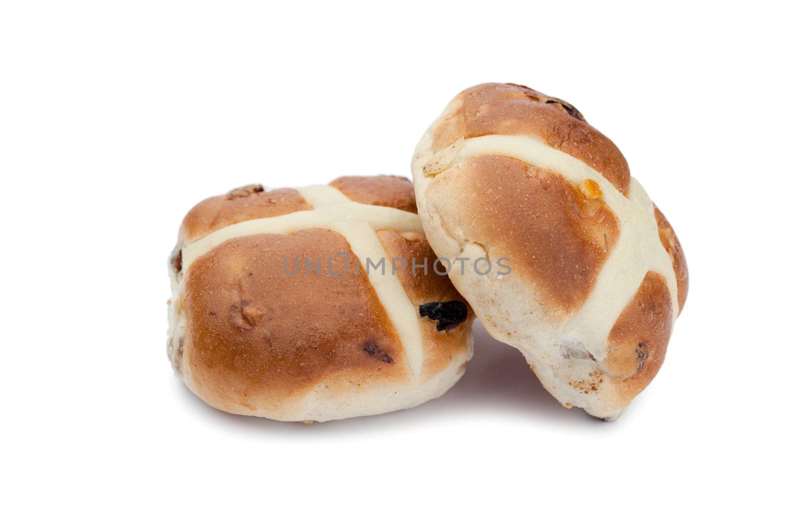 Hot cross buns on a white background