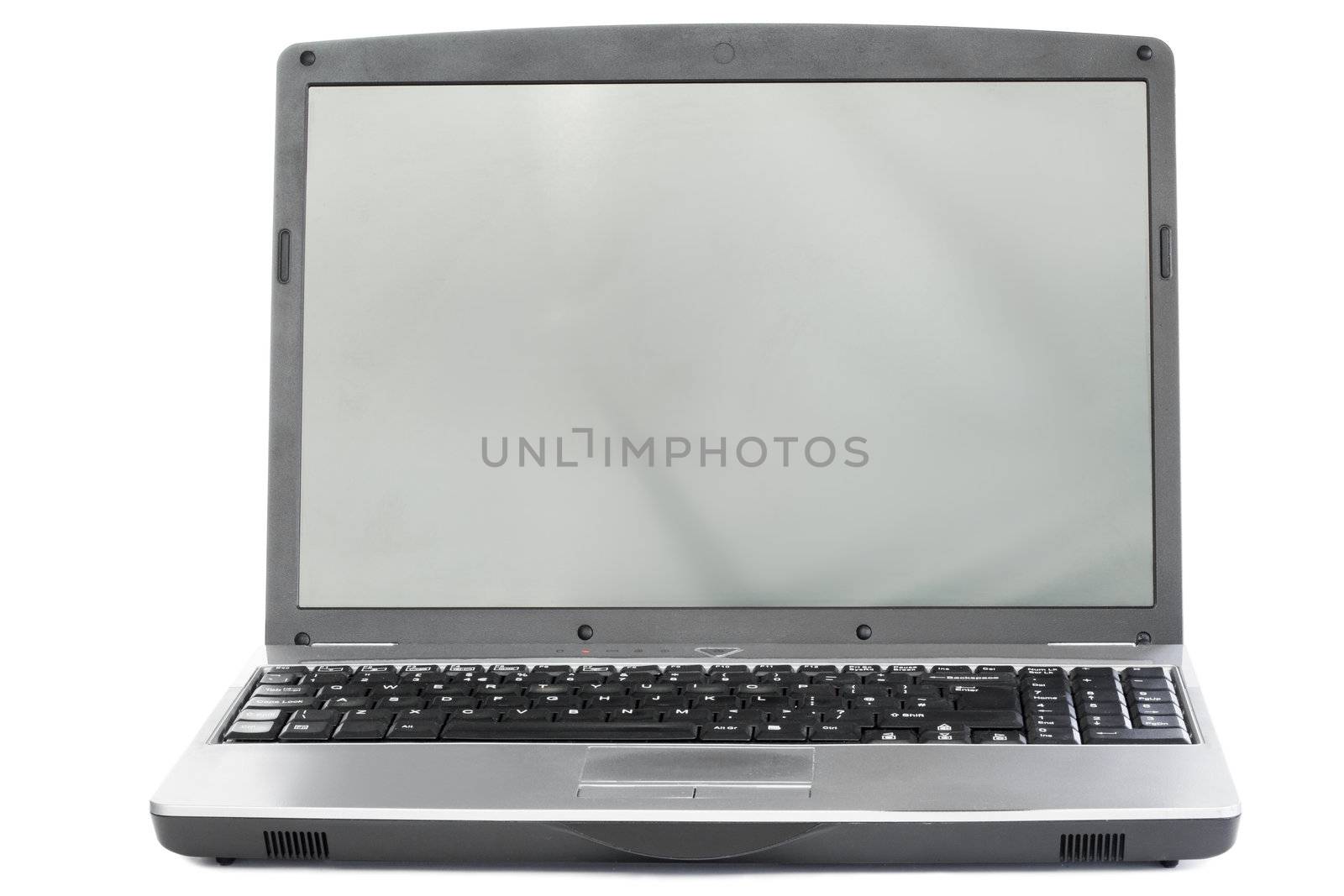 Silver laptop on a white background