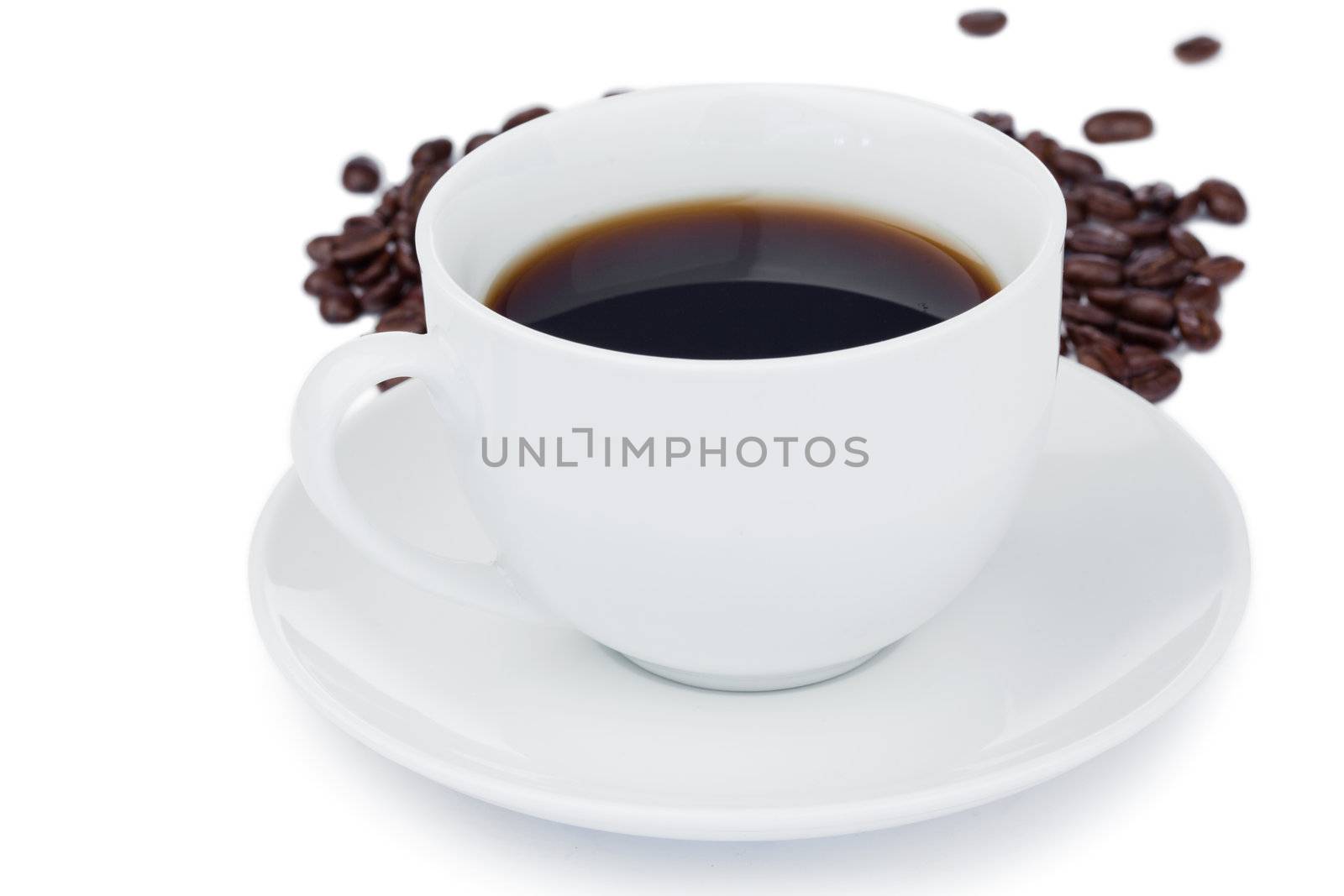 Warm cup of coffee a white background 