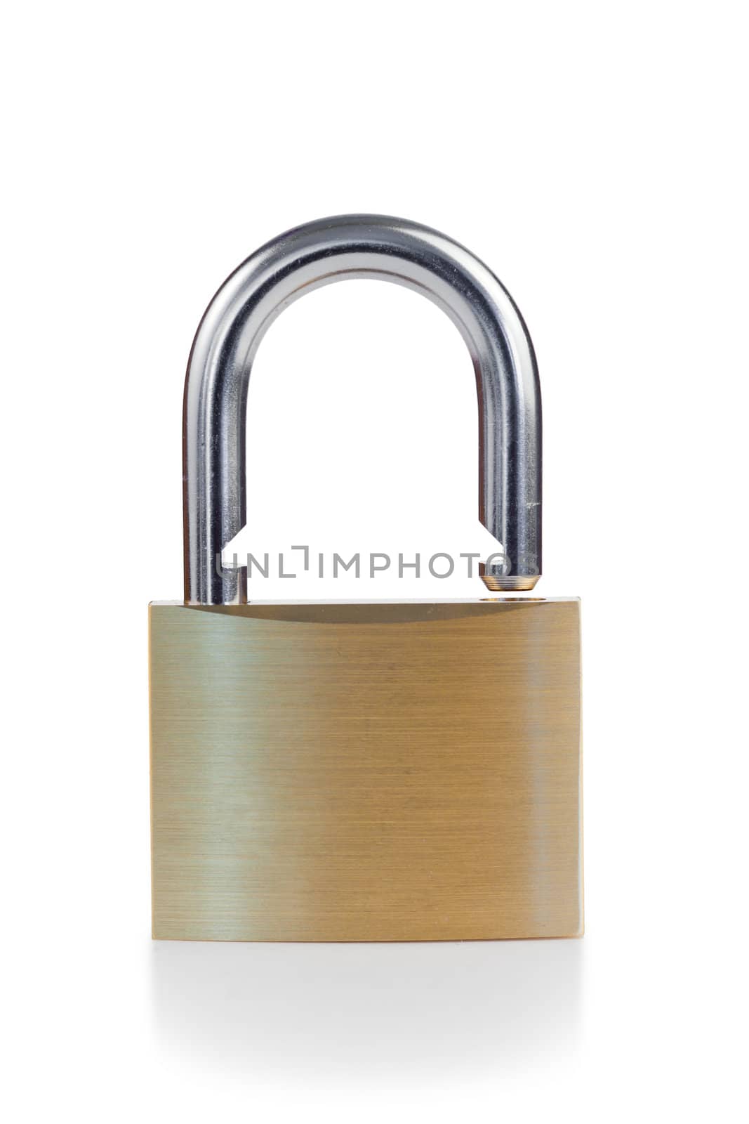 Close golden padlock on a white background