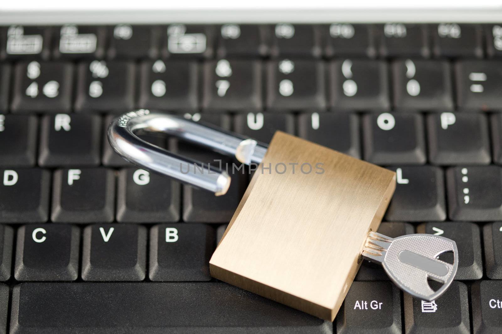 Padlock on a  keyboard on a white background