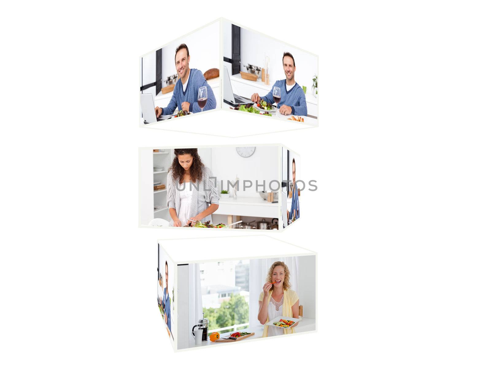 Montage of people enjoying in their kitchen by Wavebreakmedia