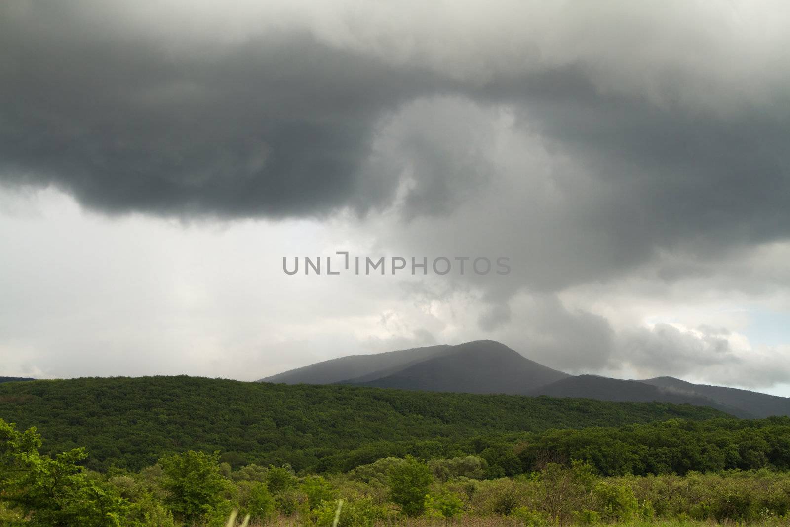 Rain over the mountains in Crimea peninsula, Ukraine