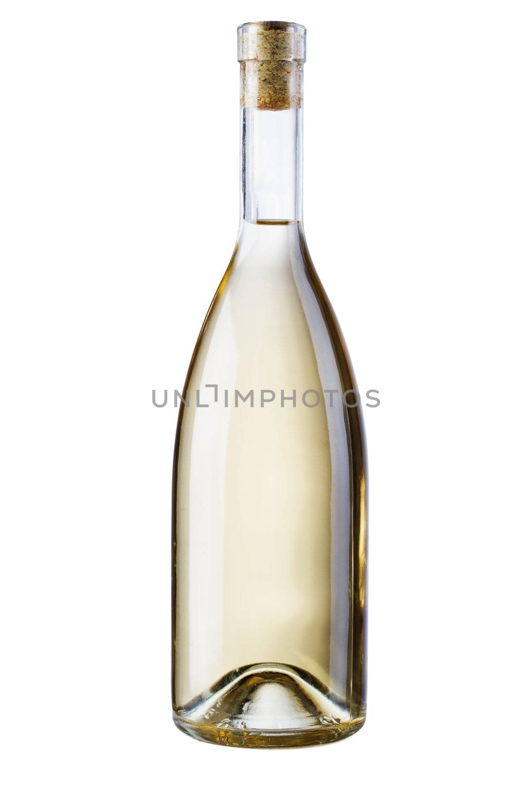 Bottle of white wine isolated on white background