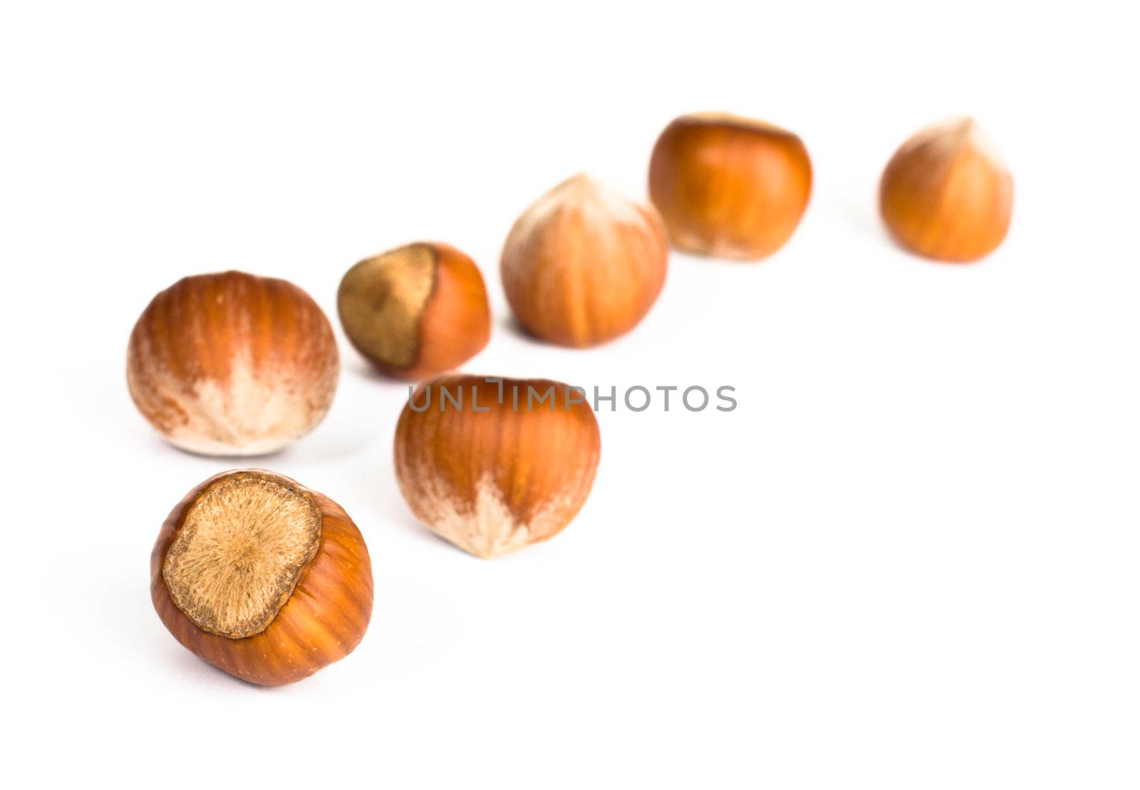 Hazelnuts isolated on white background