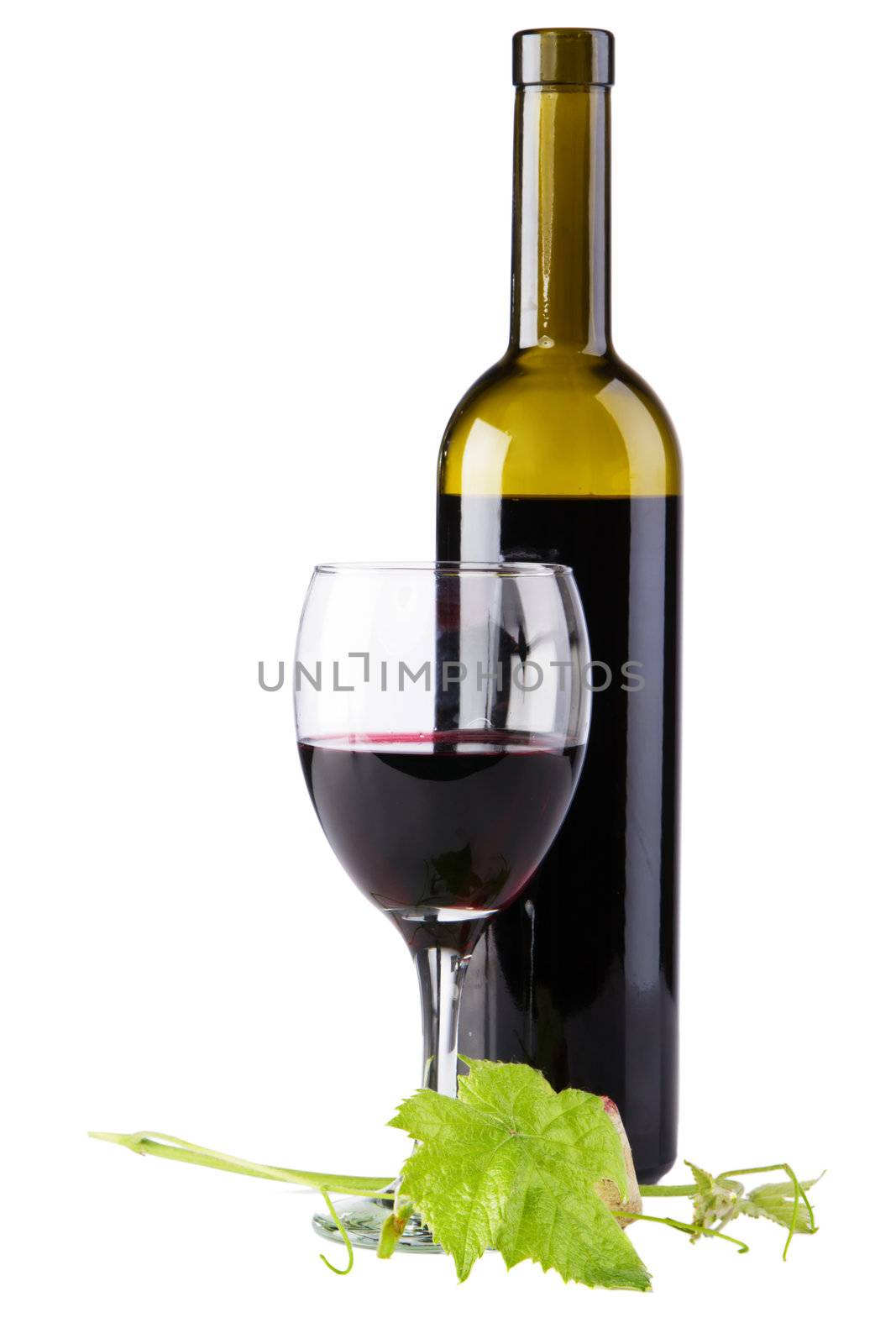 Bottle of red wine isolated on white background