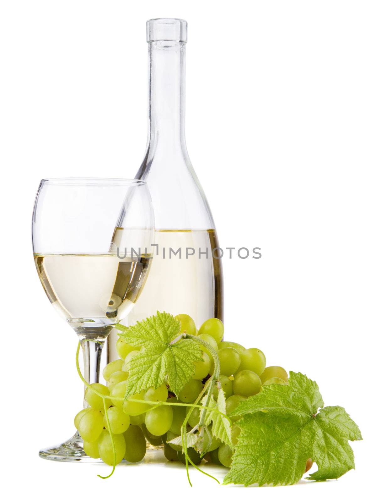 Bottle of white wine isolated on white background