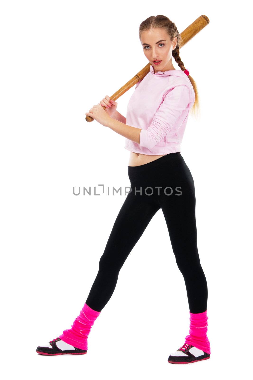 Pretty lady with a baseball bat by Gdolgikh