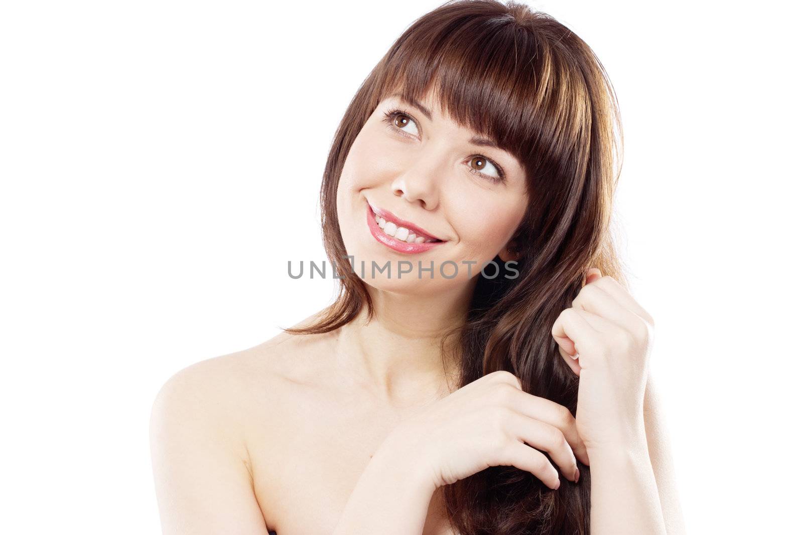 Face portrait of a beautiful woman, white background