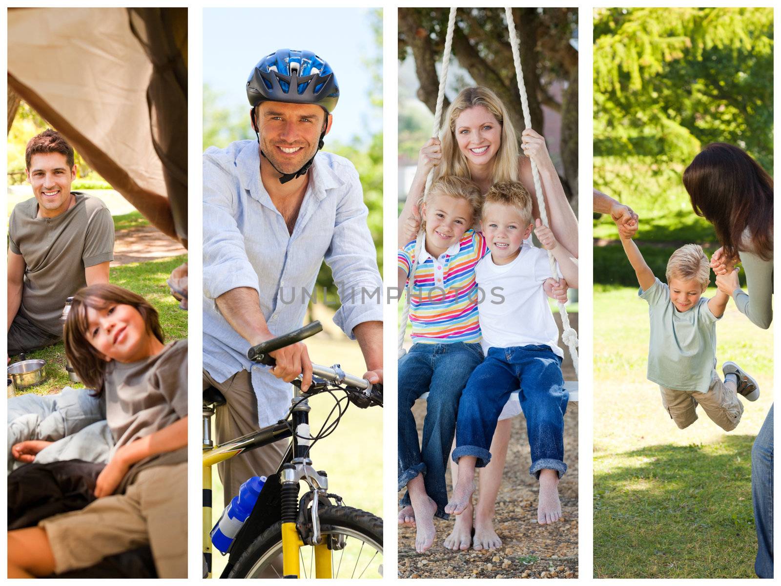 Montage of families relaxing outdoors