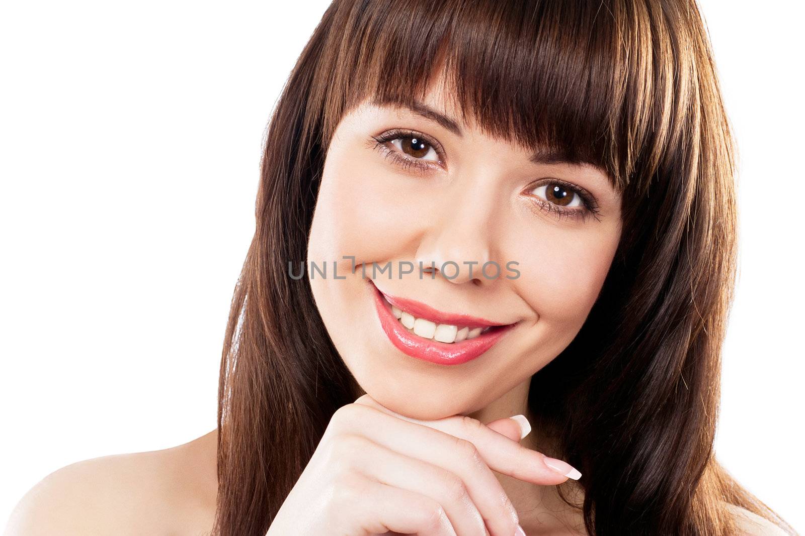 Face portrait of a beautiful woman, white background