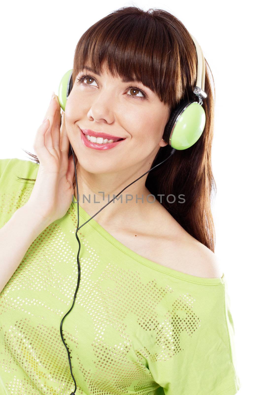Beautiful girl with green headphones by Gdolgikh