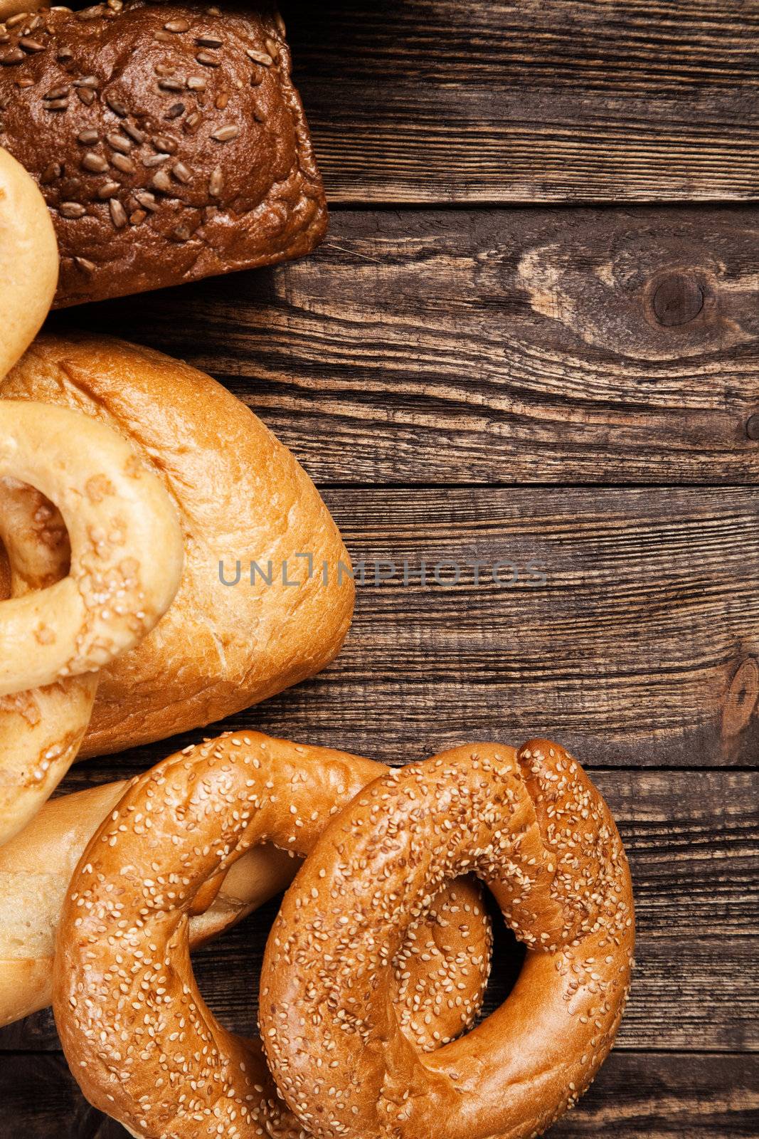 Bread assortment on a wooden table