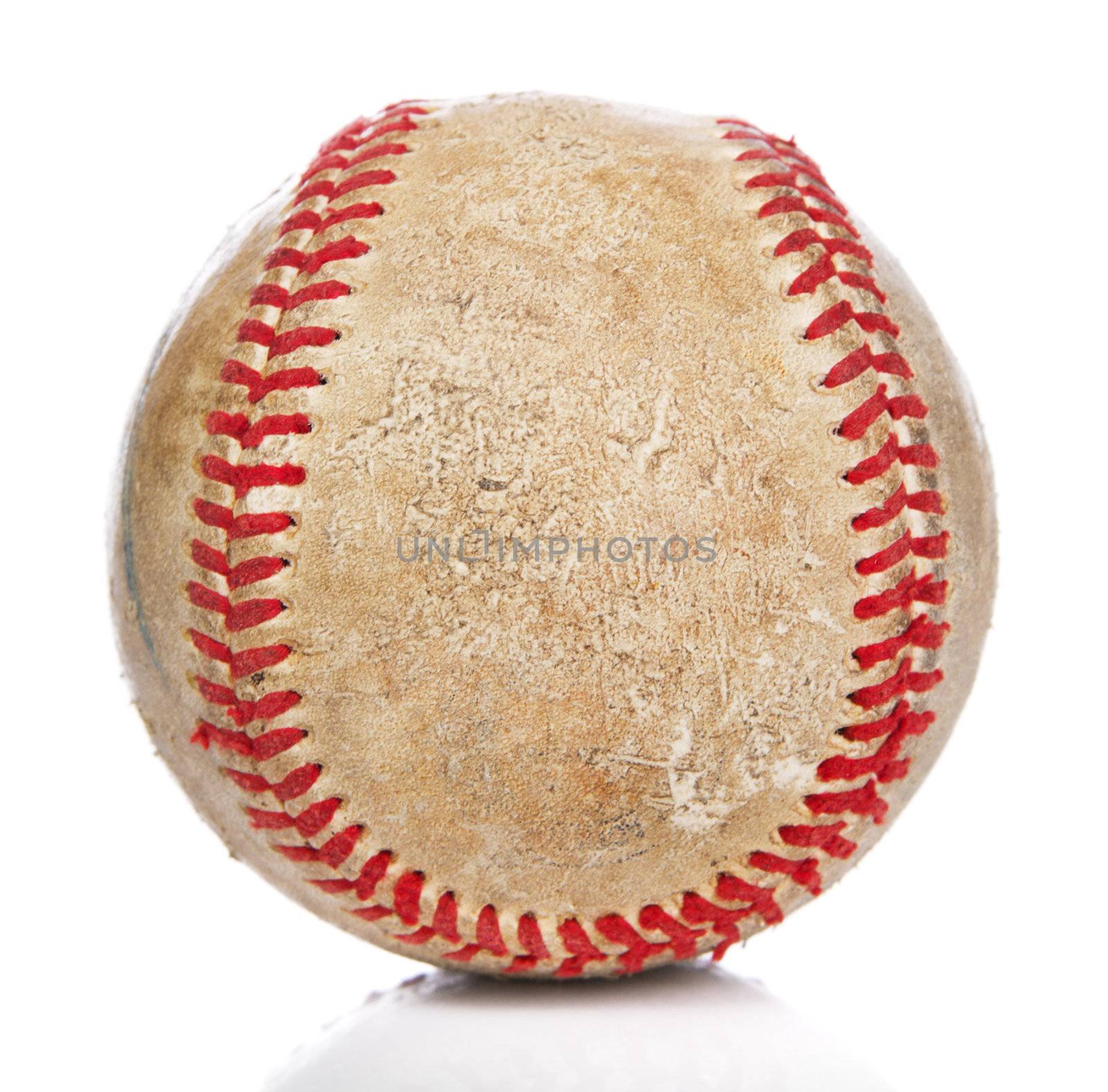 Baseball ball macro shot, isolated on white background