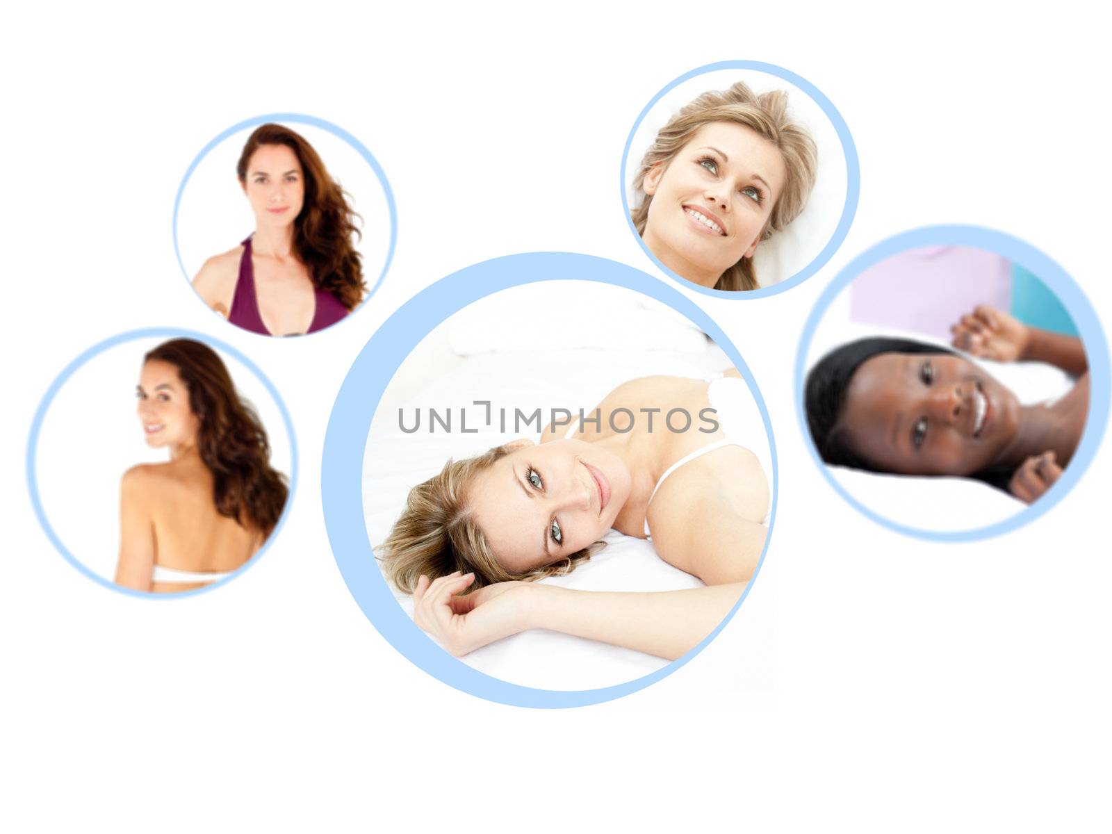 Montage of cute women lying down on their bed