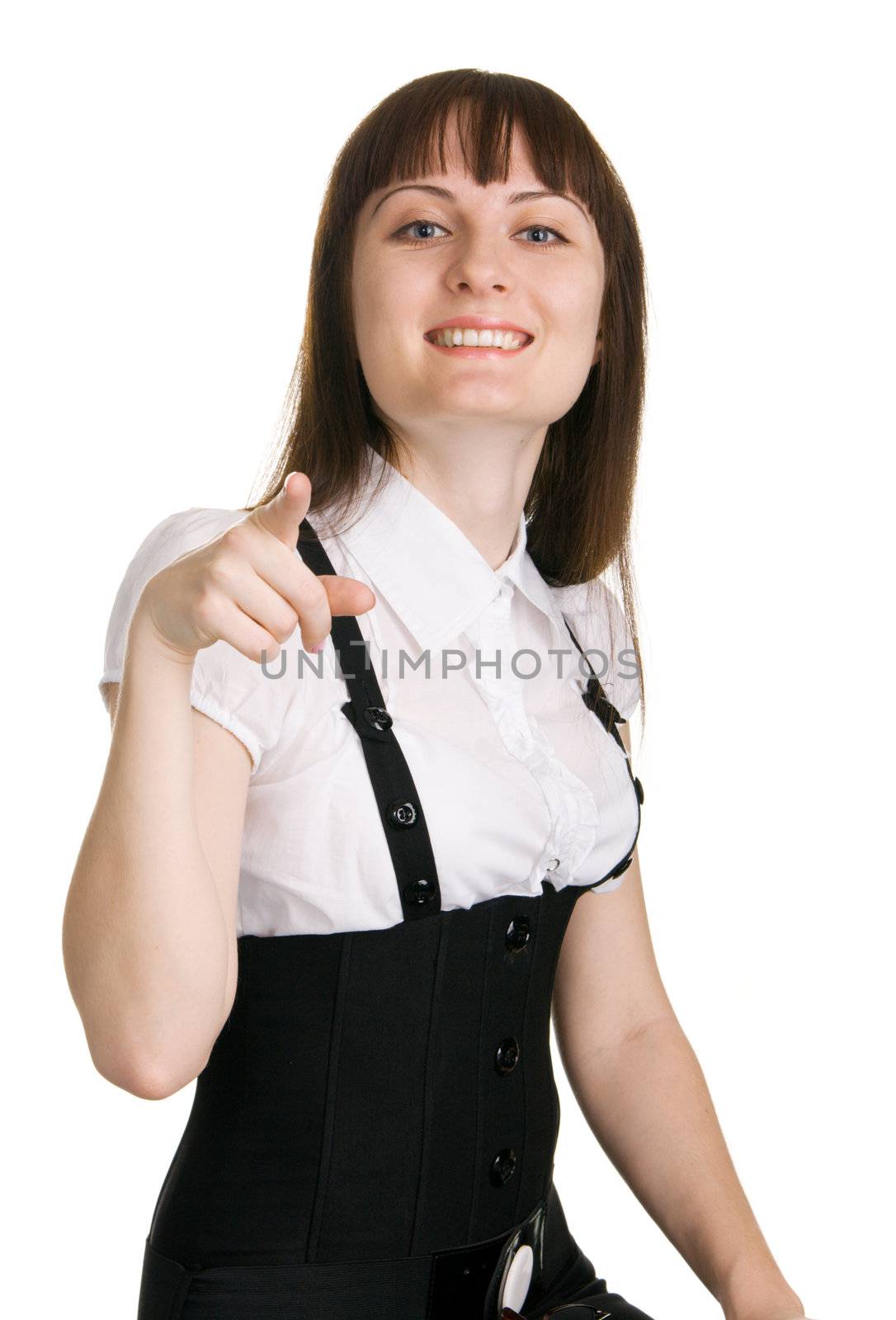 Young businesswoman pointing at camera