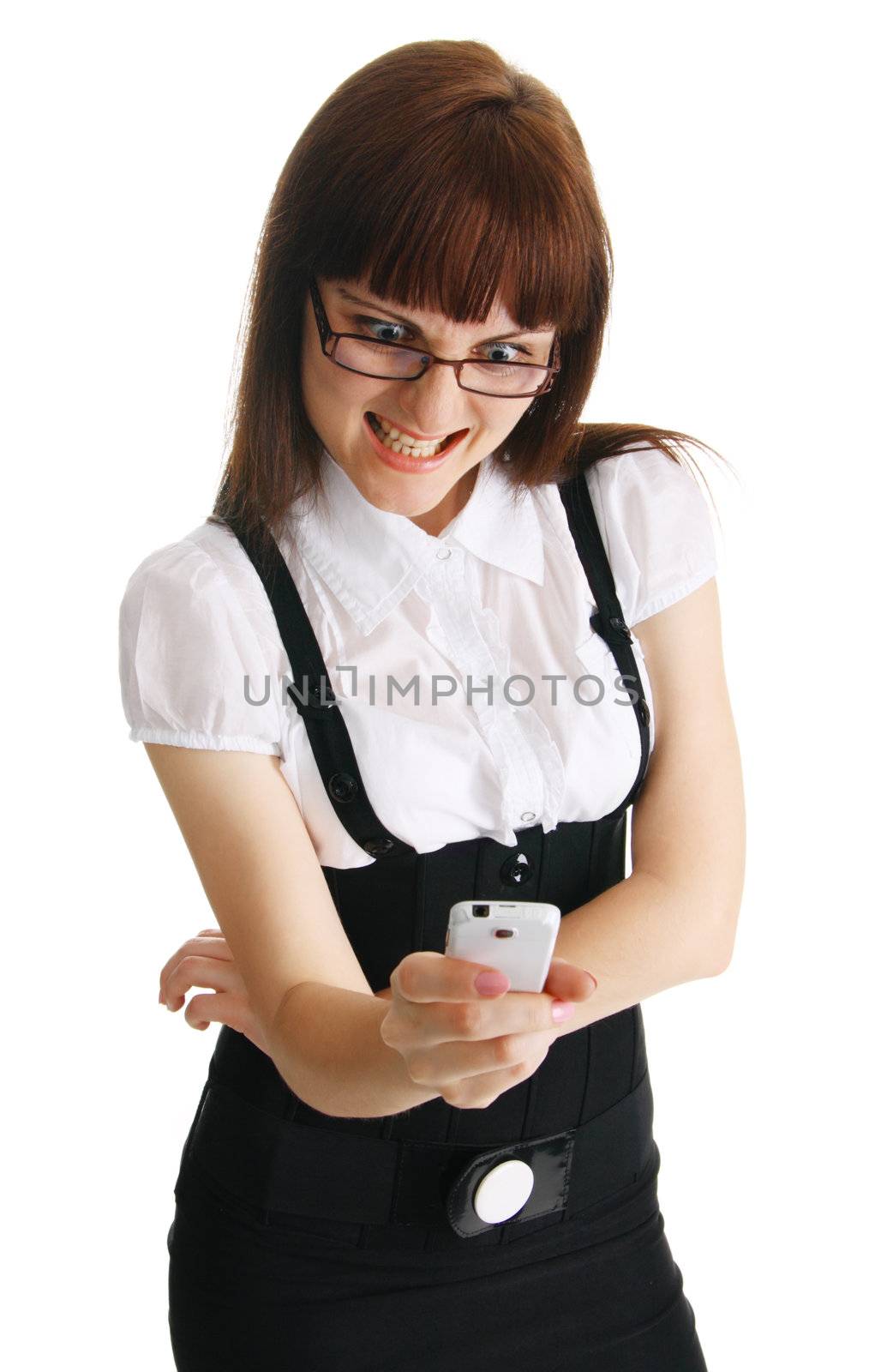 Angry businesswoman shouting into her mobile phone