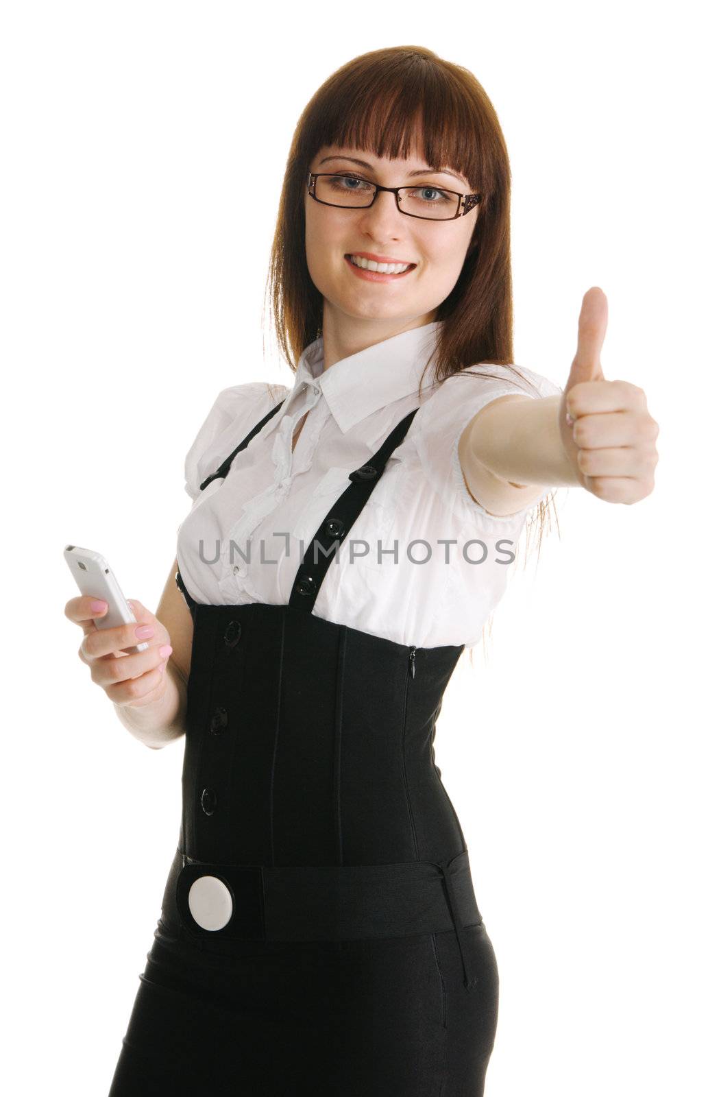 Young businesswoman showing 'thumbs up' sign