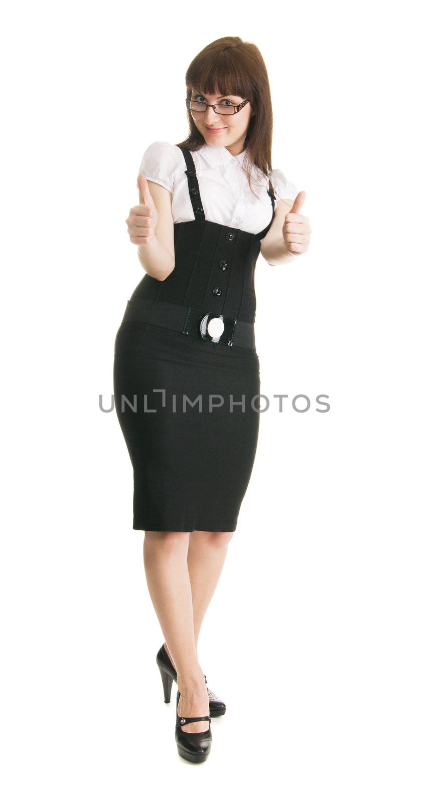 Young businesswoman showing 'thumbs up' sign