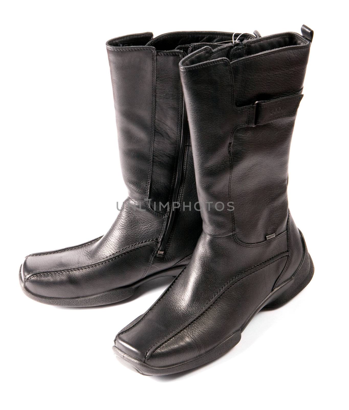 Modern black boots isolated on white background