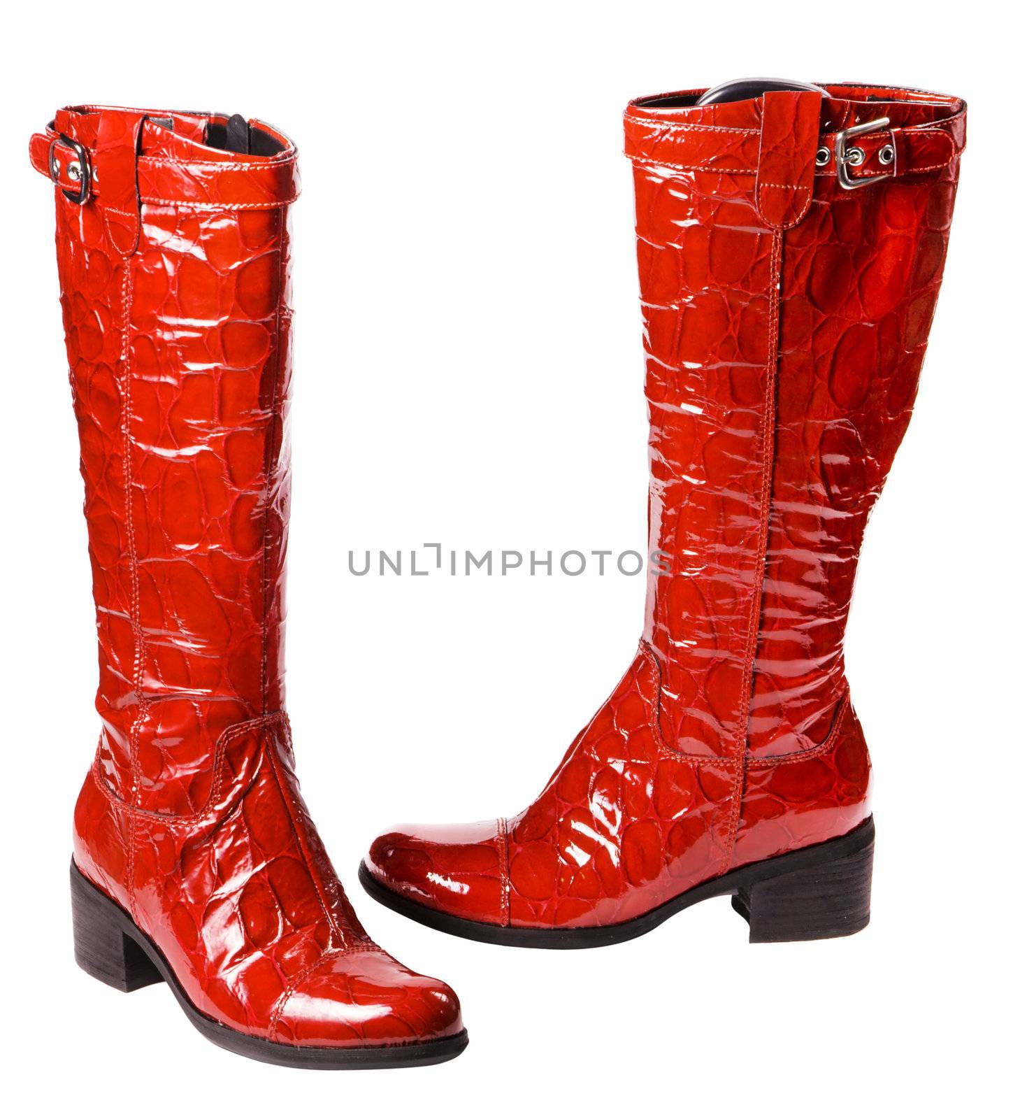 Modern red boots isolated on white background