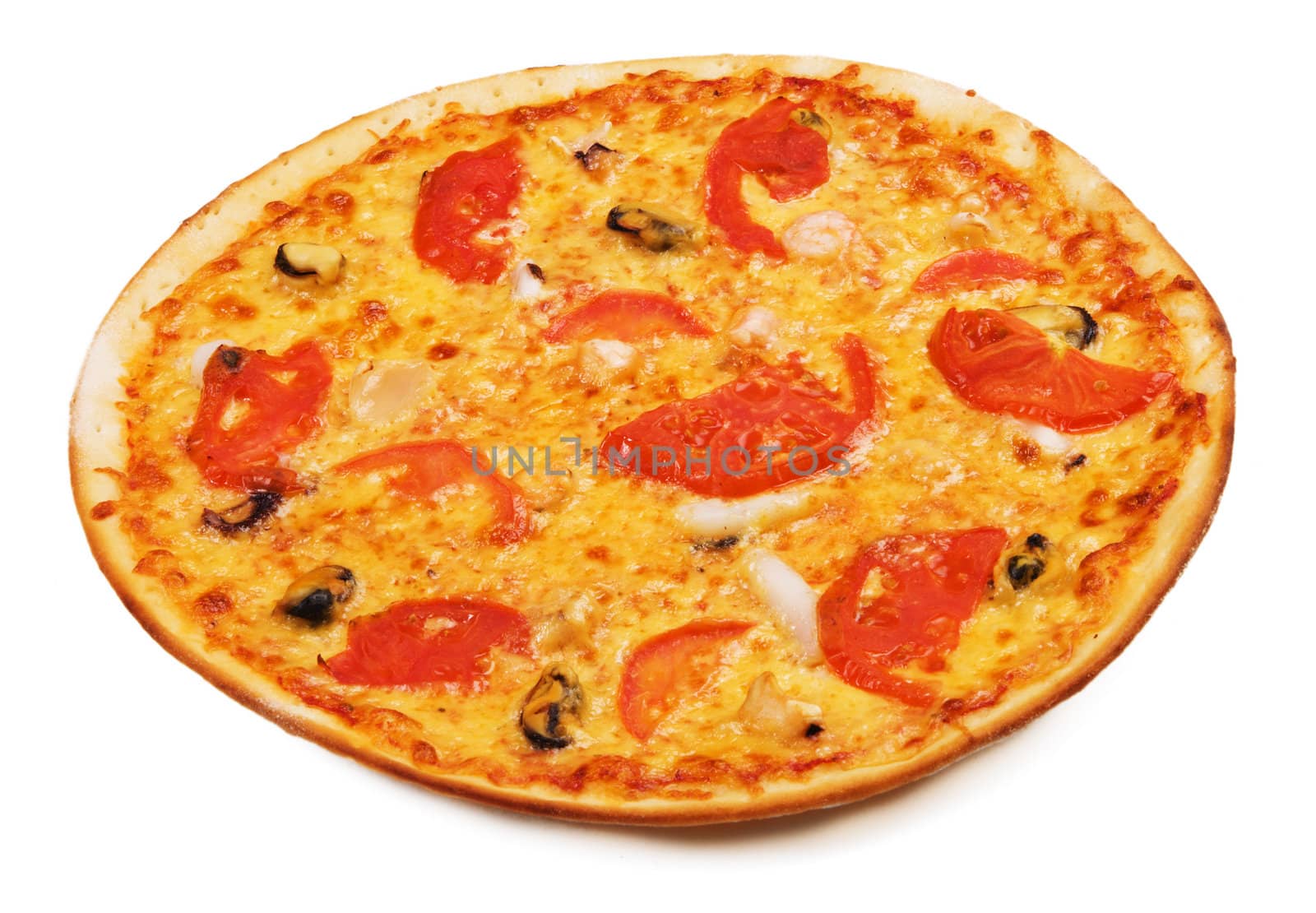 Whole pizza, isolated on white