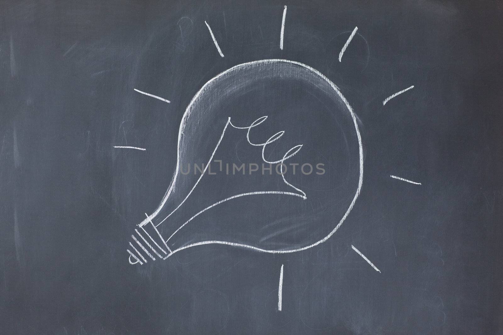 Lightbulb drawn on a blackboard symbolizing ideas