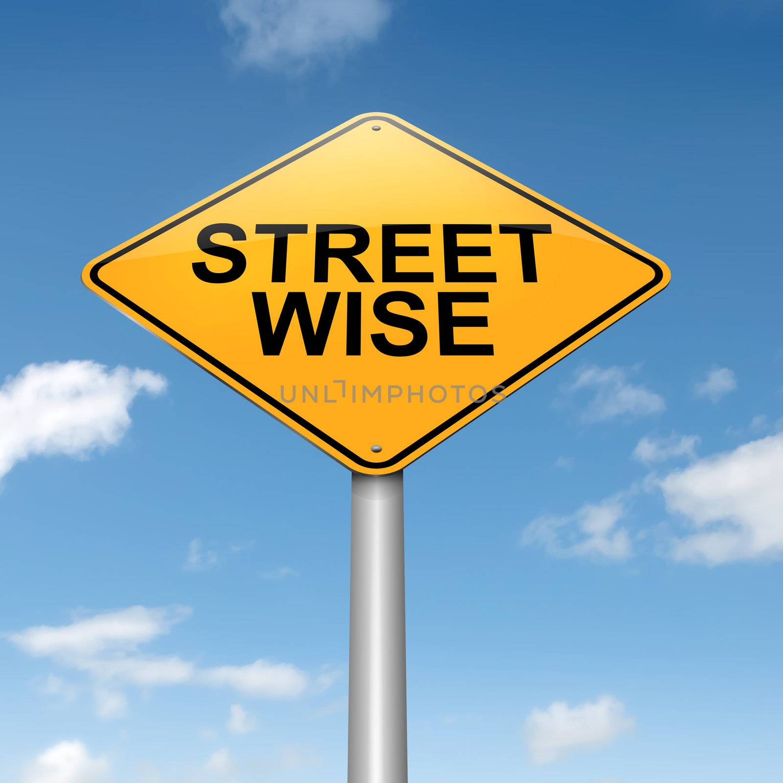 Illustration depicting a roadsign with a streetwise concept. Sky background.