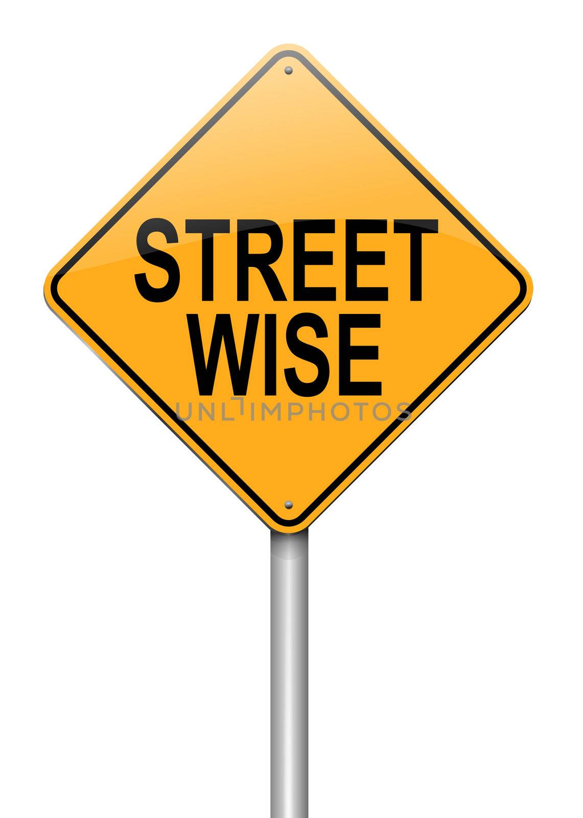 Illustration depicting a roadsign with a streetwise concept. White background.