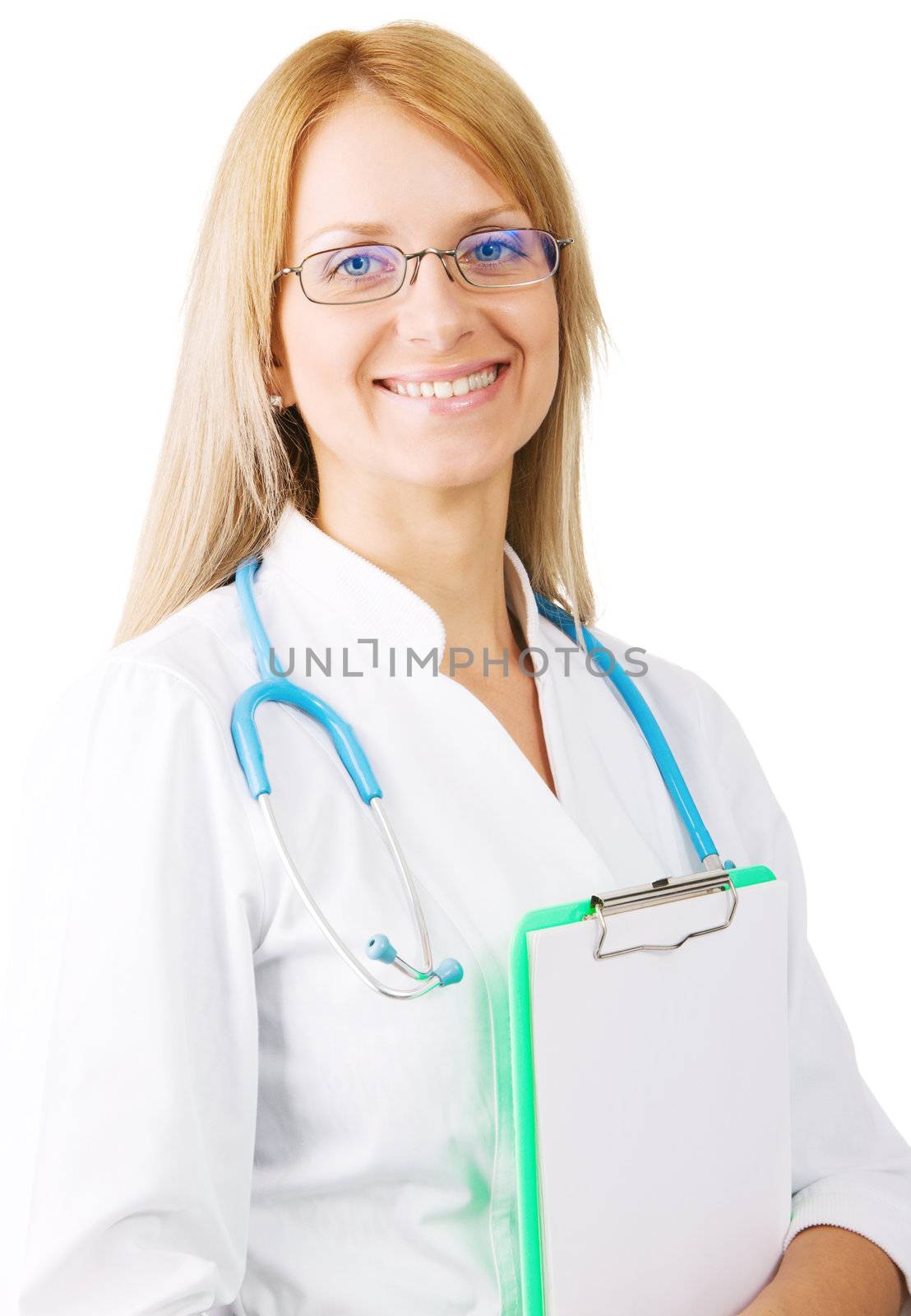 Young attractive doctor isolated on white background