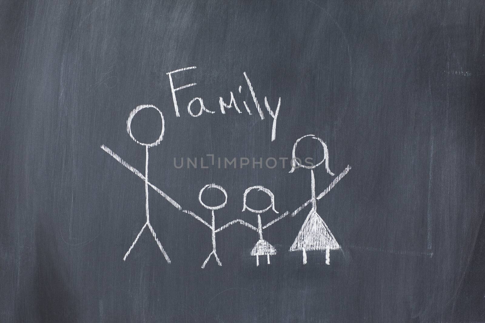 Drawing of a family on a blackboard