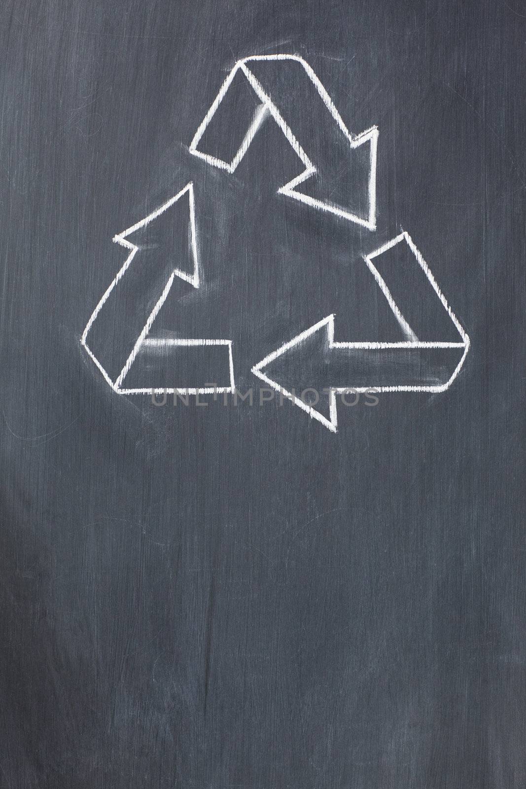 Recycle symbol on a blackboard