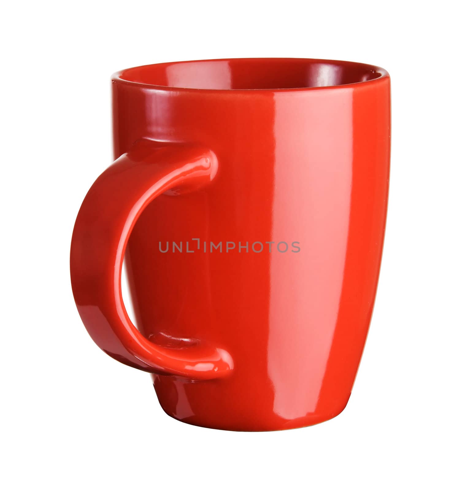 Red tea cup over white background