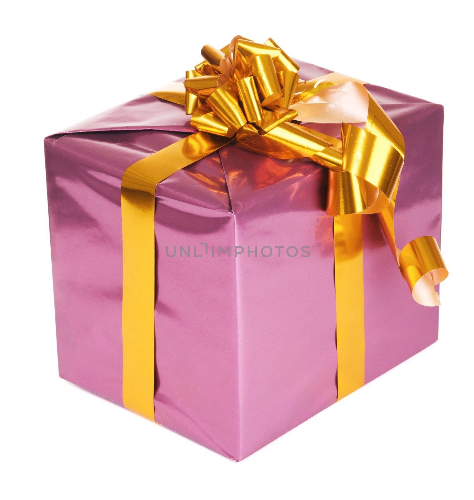 Purple gift box, isolated on white background