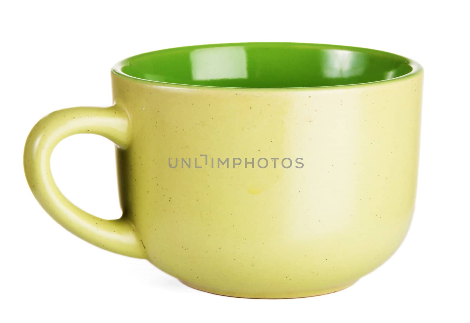 Green tea cup over white background