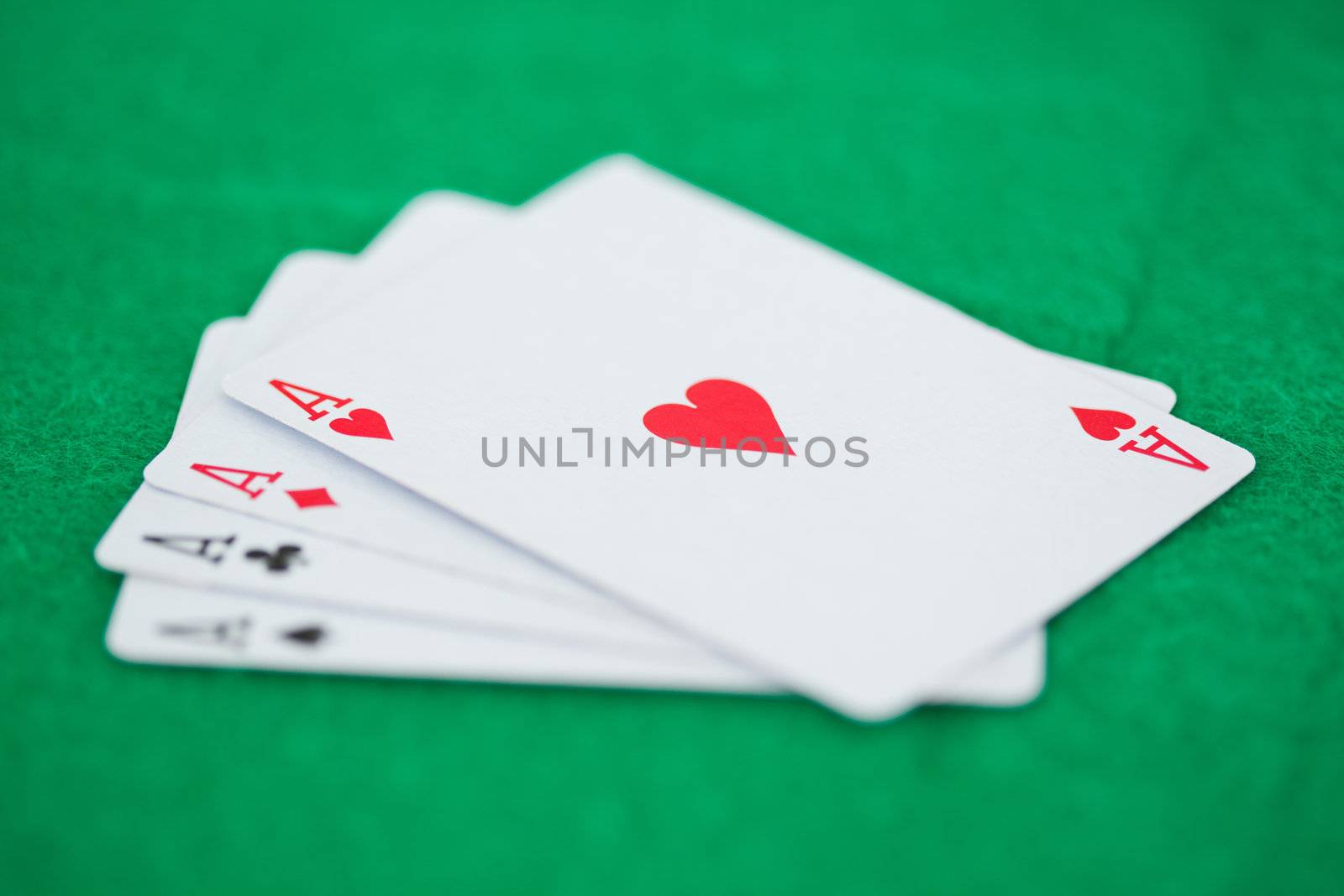 Poker cards on a green playmats