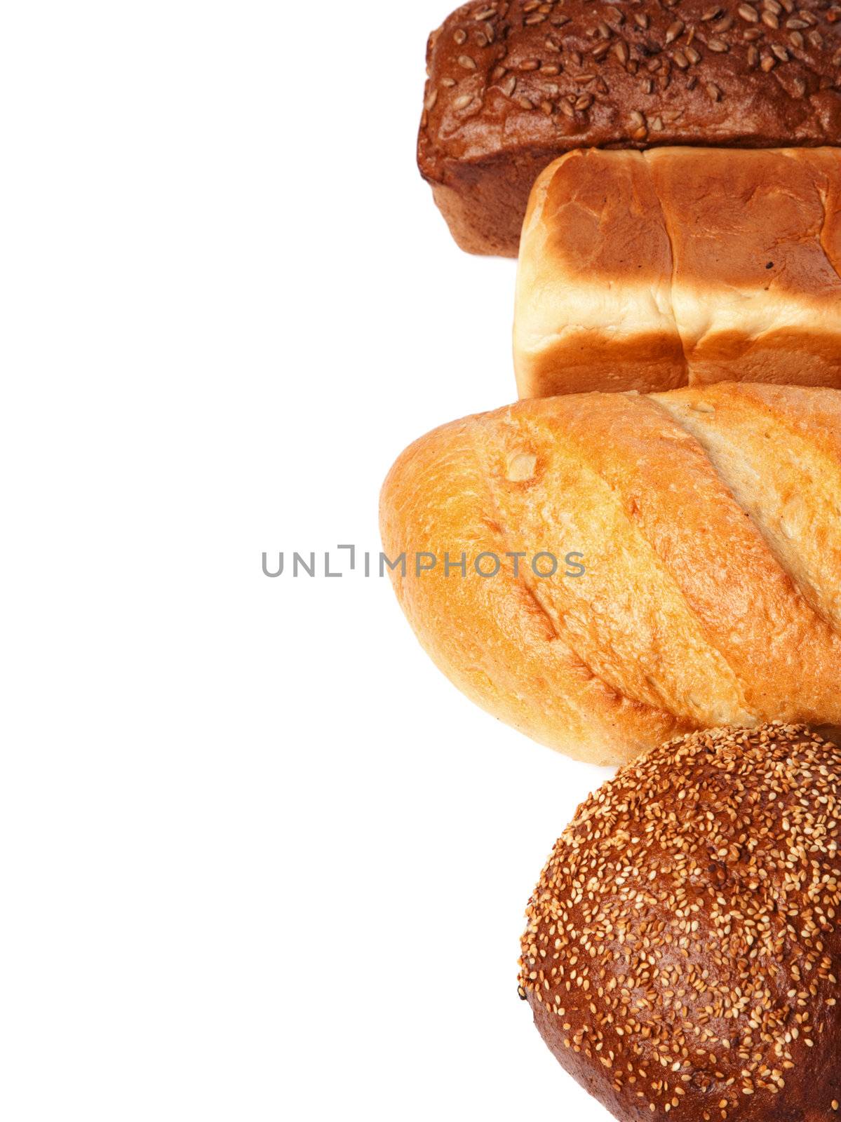 Bread assortment isolated on white background