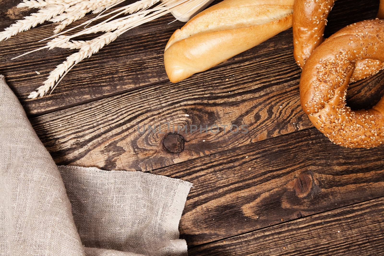 Bread assortment on a wooden table