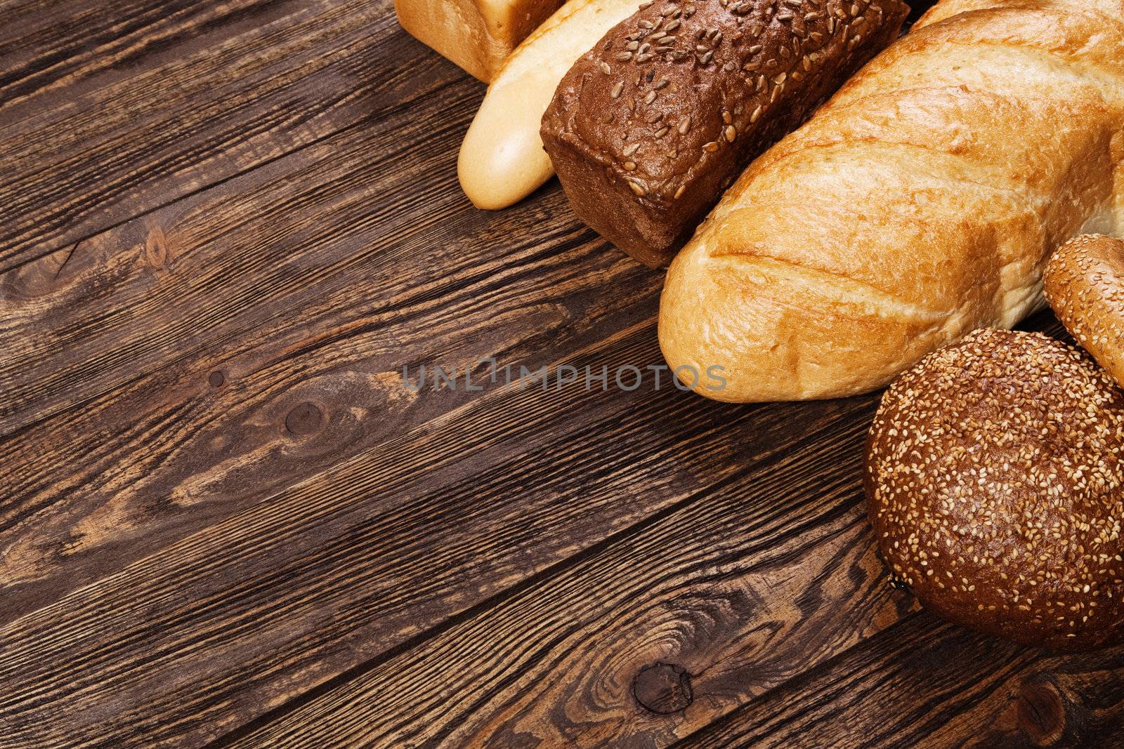Bread assortment on a wooden table
