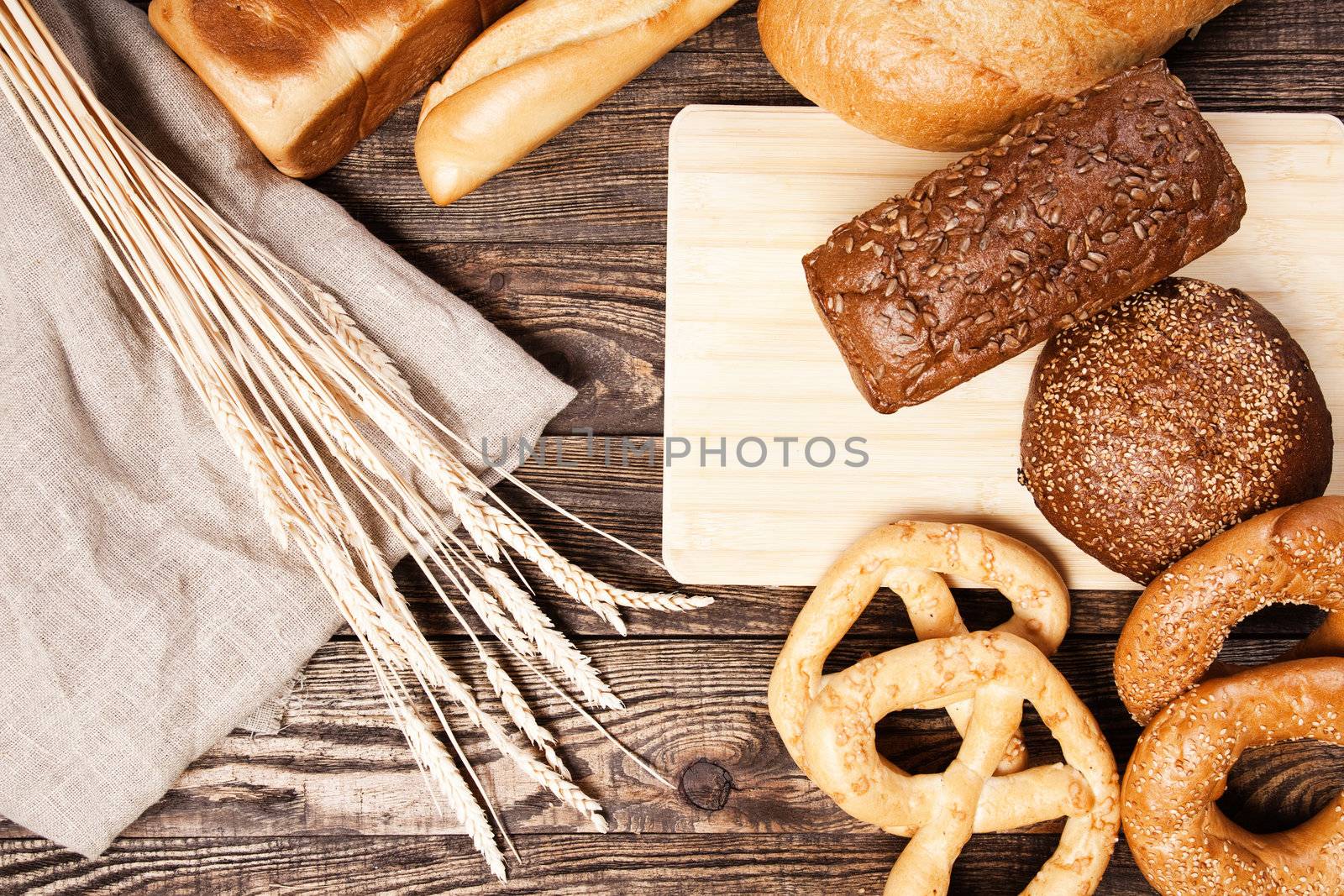 Bread assortment on a wooden table