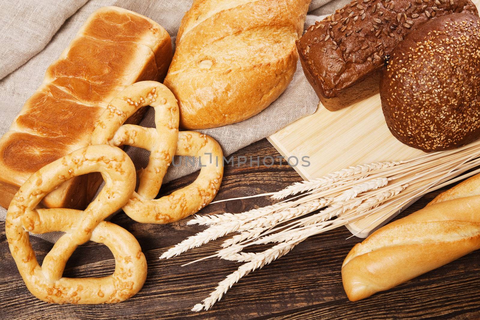 Bread assortment on a wooden table