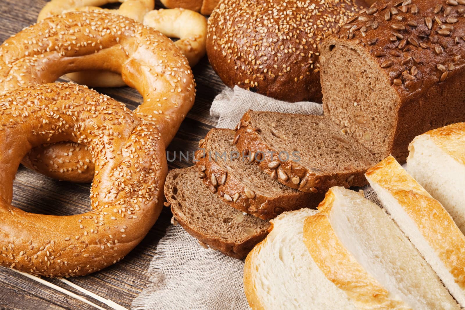 Bread assortment on a wooden table