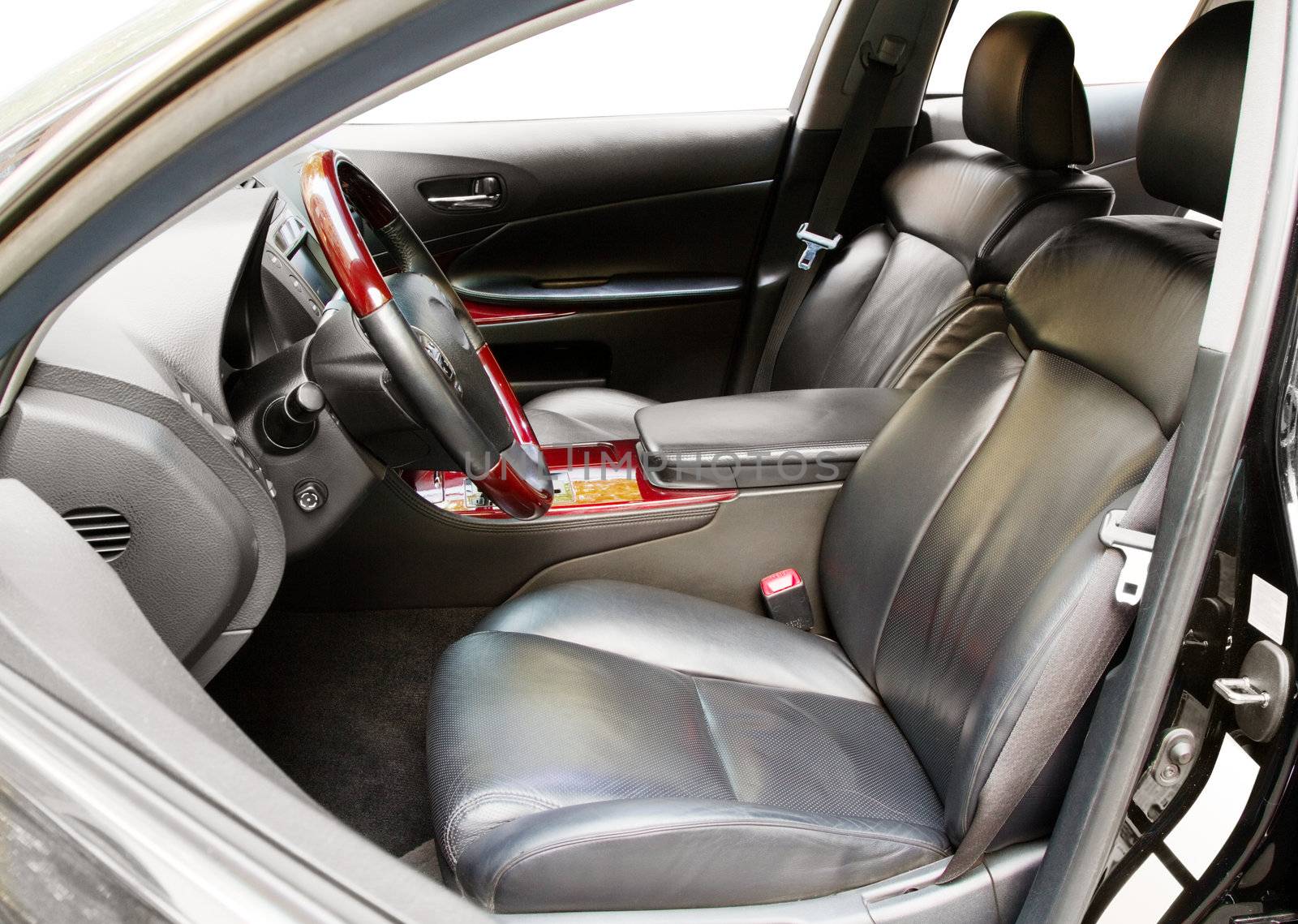 Interior of a luxury car with leather seats