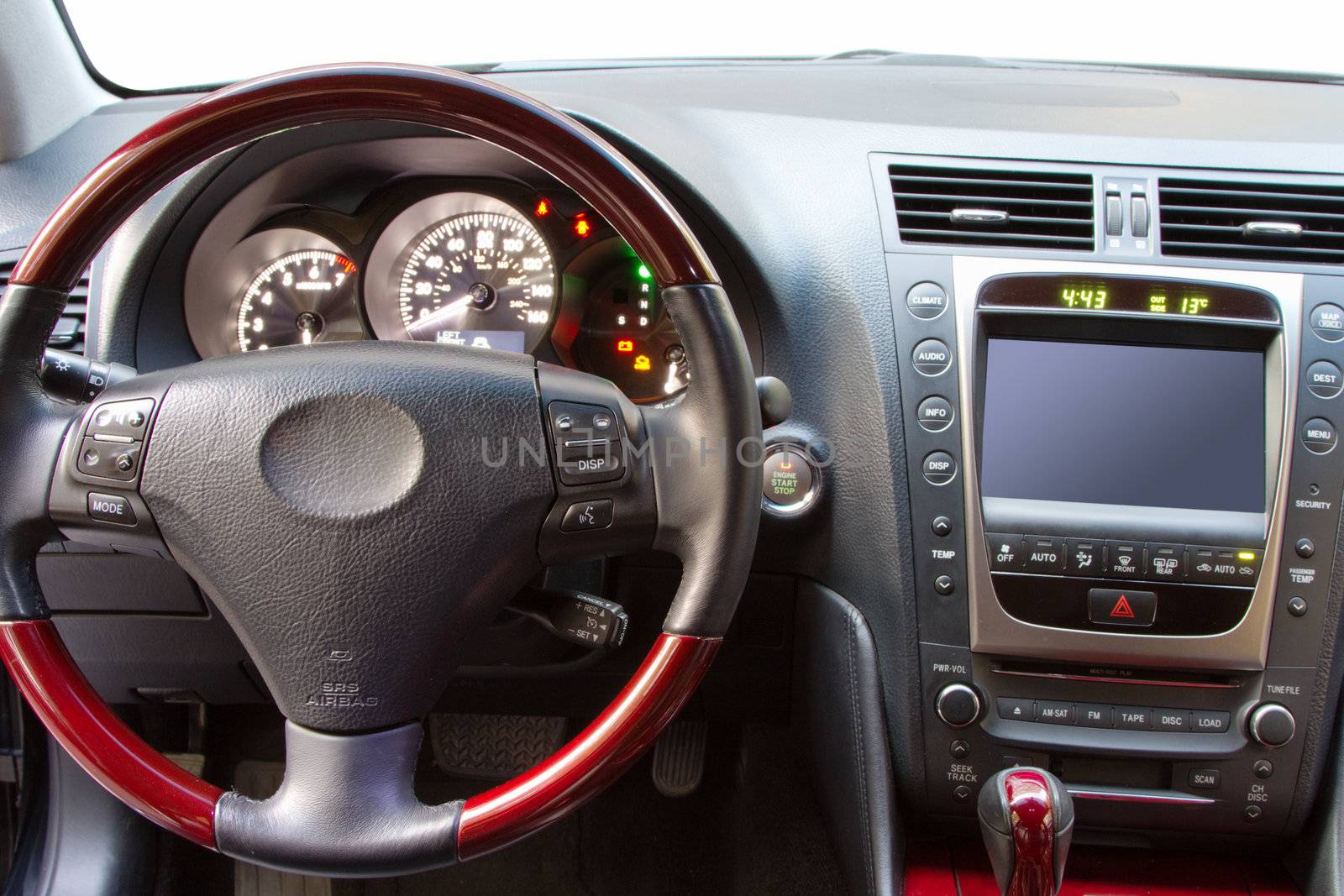 Interior details of a luxury sports car