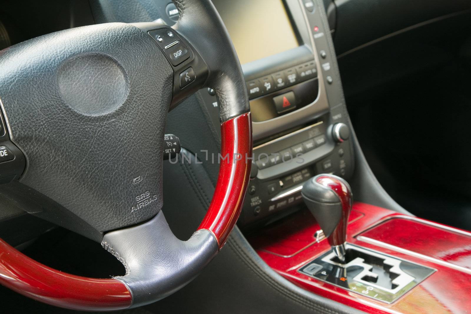 Steering wheel and gear shift stick of in luxury car