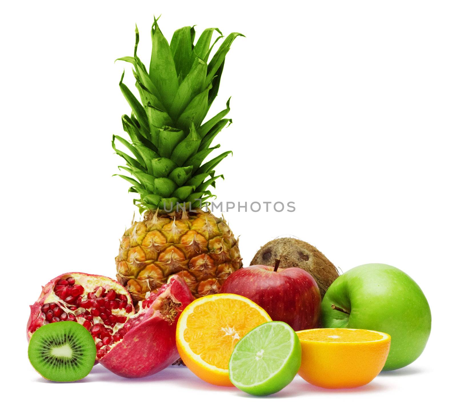 Group of fresh fruits isolated on white background